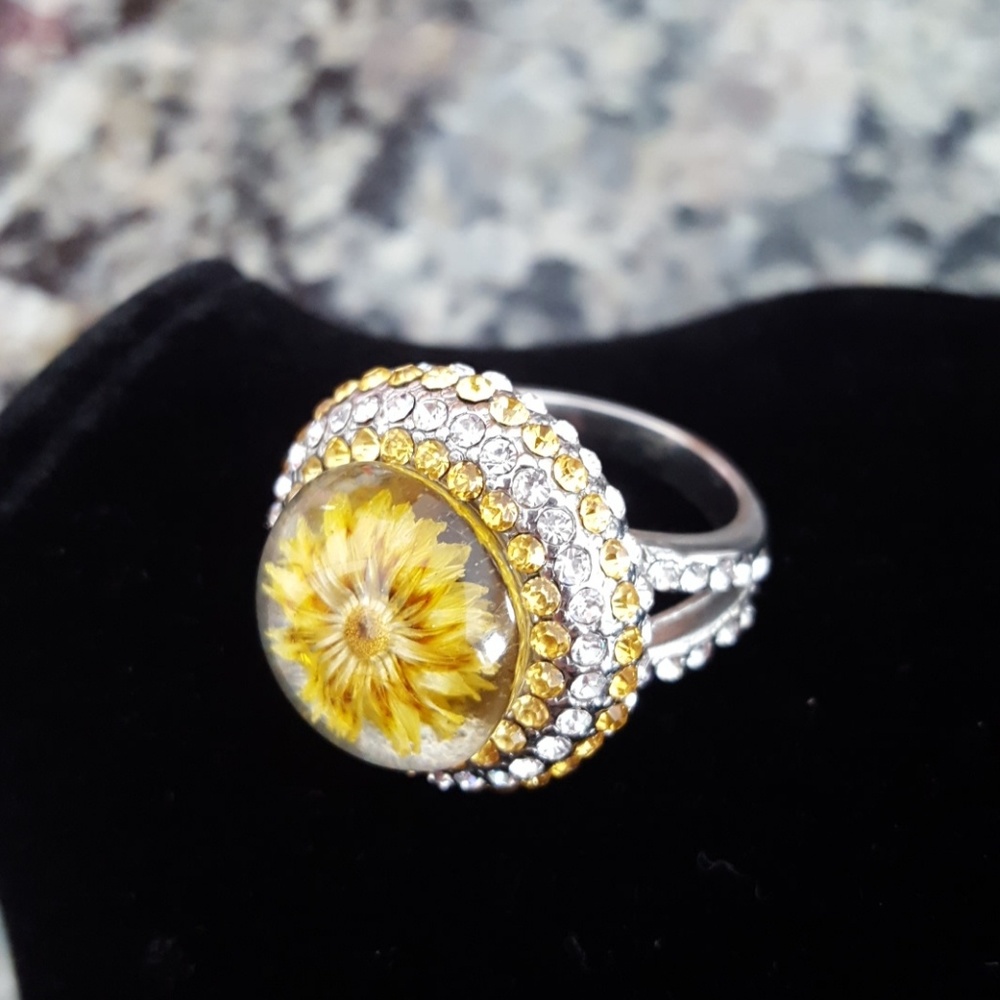 Pressed Flowers in Enamel Ring